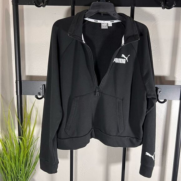Puma half zipper cropped pull over sweatshirt black size XL - Picture 4 of 15